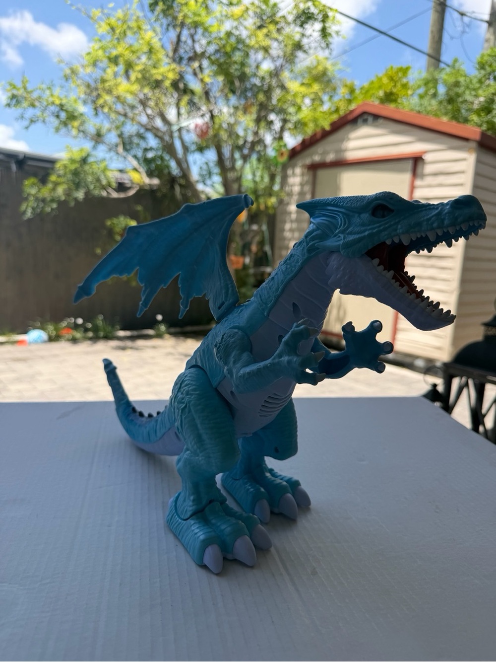 Electronic Walking Blue Dragon Toy Lights Sounds Battery Operated Tested Works